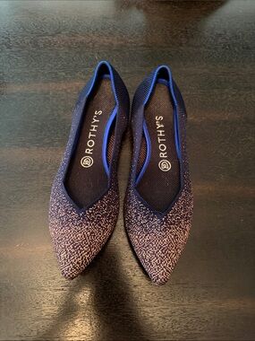 Rothy's Pointed Knit Flat in Navy Sparkle